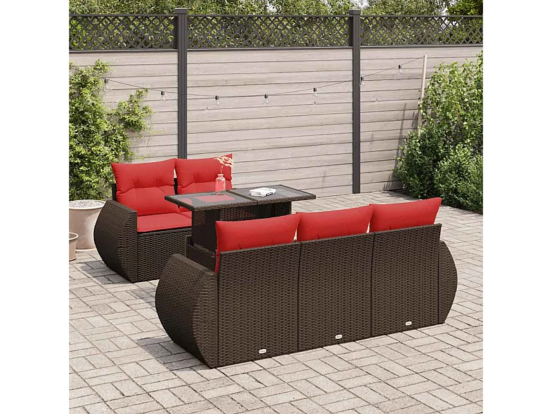 Salon de jardin avec coussins 6pièces marron résine tressée acacia