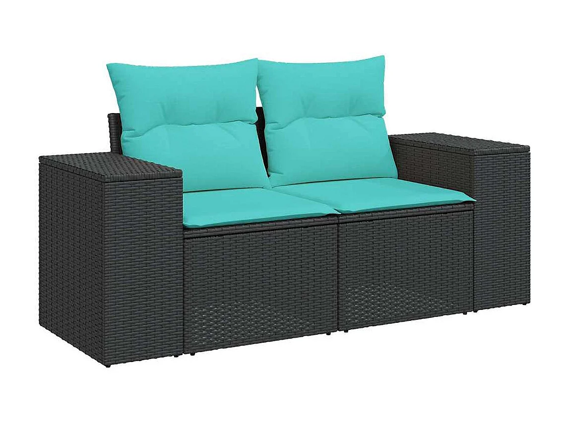 Set de sofás de jardín 6 piezas y cojines ratán sintético negro