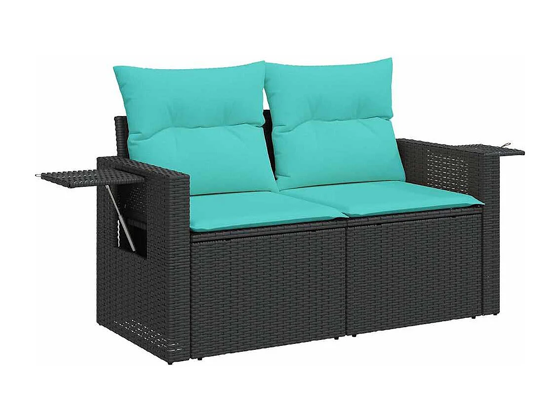 Set de sofás de jardín 7 piezas con cojines ratán sintético negro