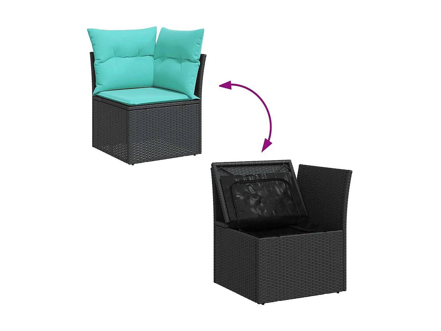 Set de sofás de jardín 7 piezas con cojines ratán sintético negro