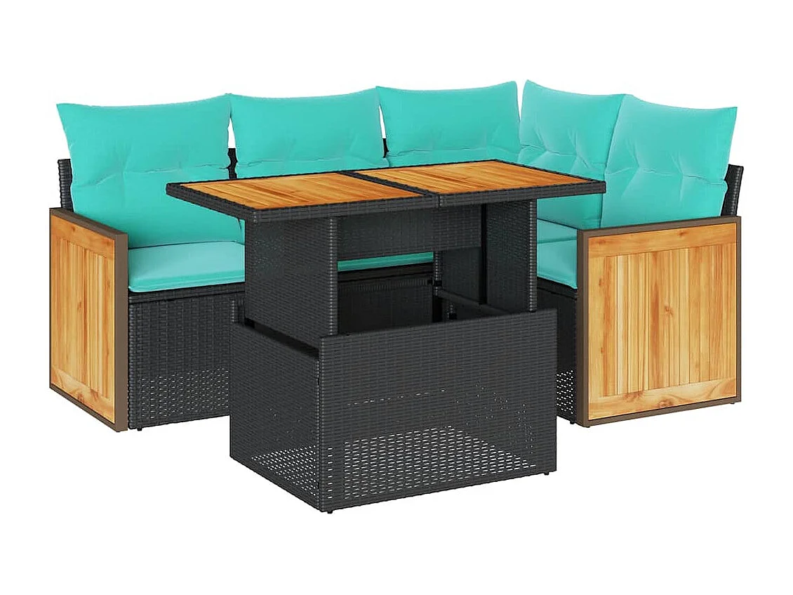 Set sofás jardín y cojines 5 piezas ratán sintético acacia negro