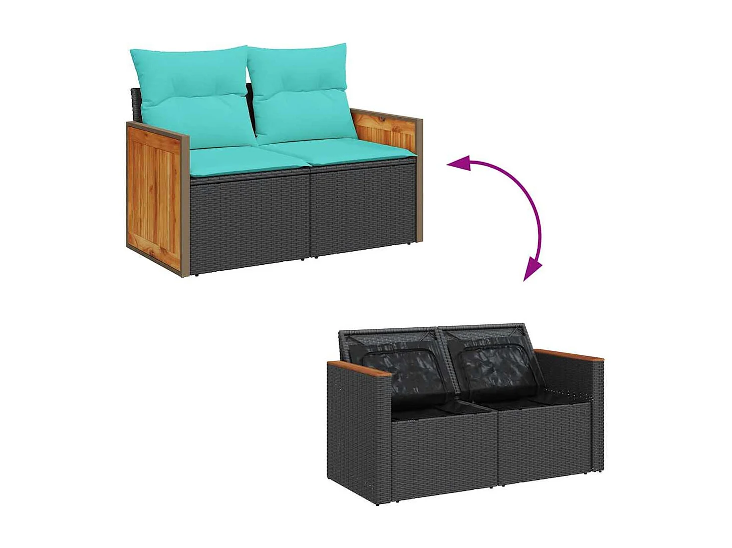 Set sofás jardín y cojines 5 piezas ratán sintético acacia negro