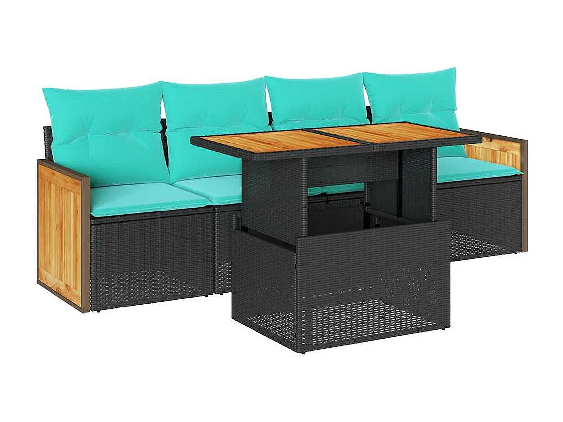 Set sofás jardín y cojines 5 piezas ratán sintético acacia negro