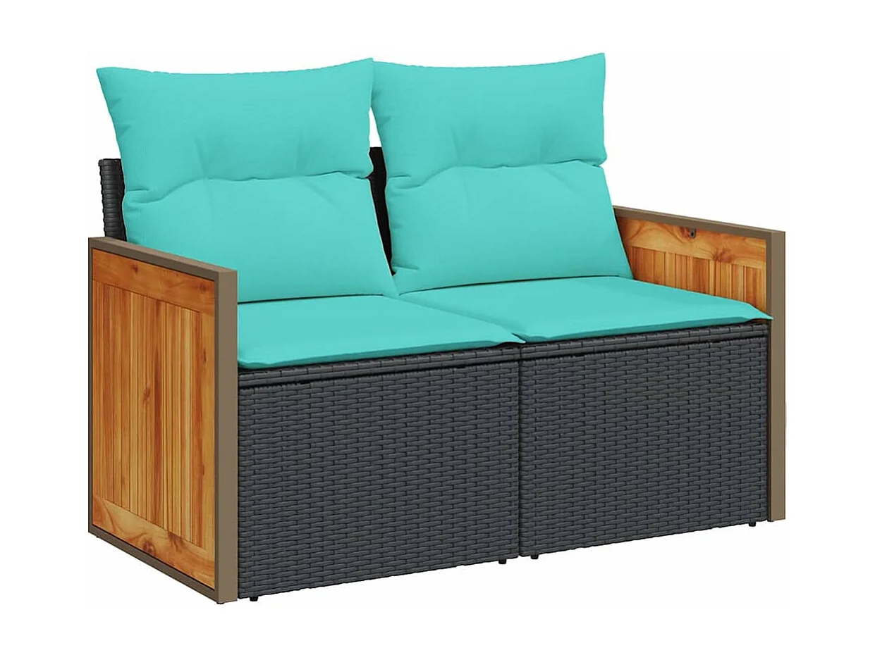Set sofás jardín y cojines 5 piezas ratán sintético acacia negro