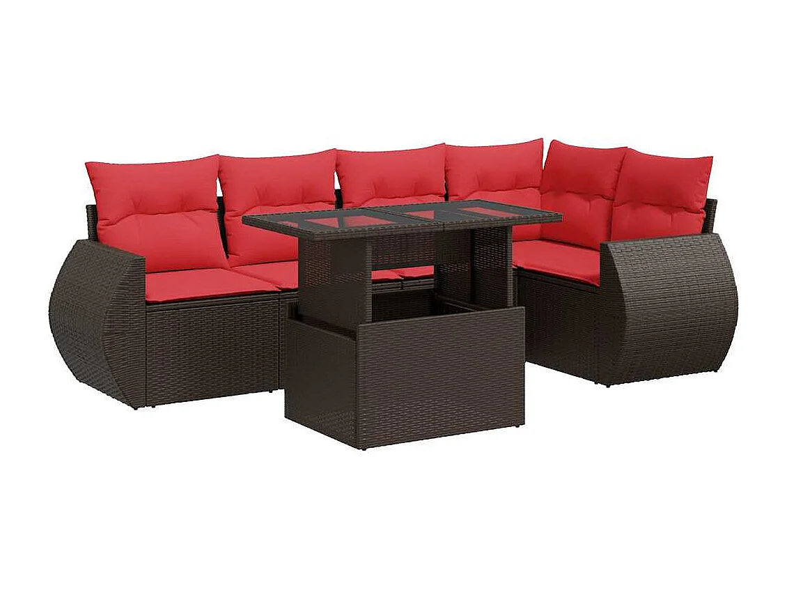 Salon de jardin avec coussins 6pièces marron résine tressée acacia