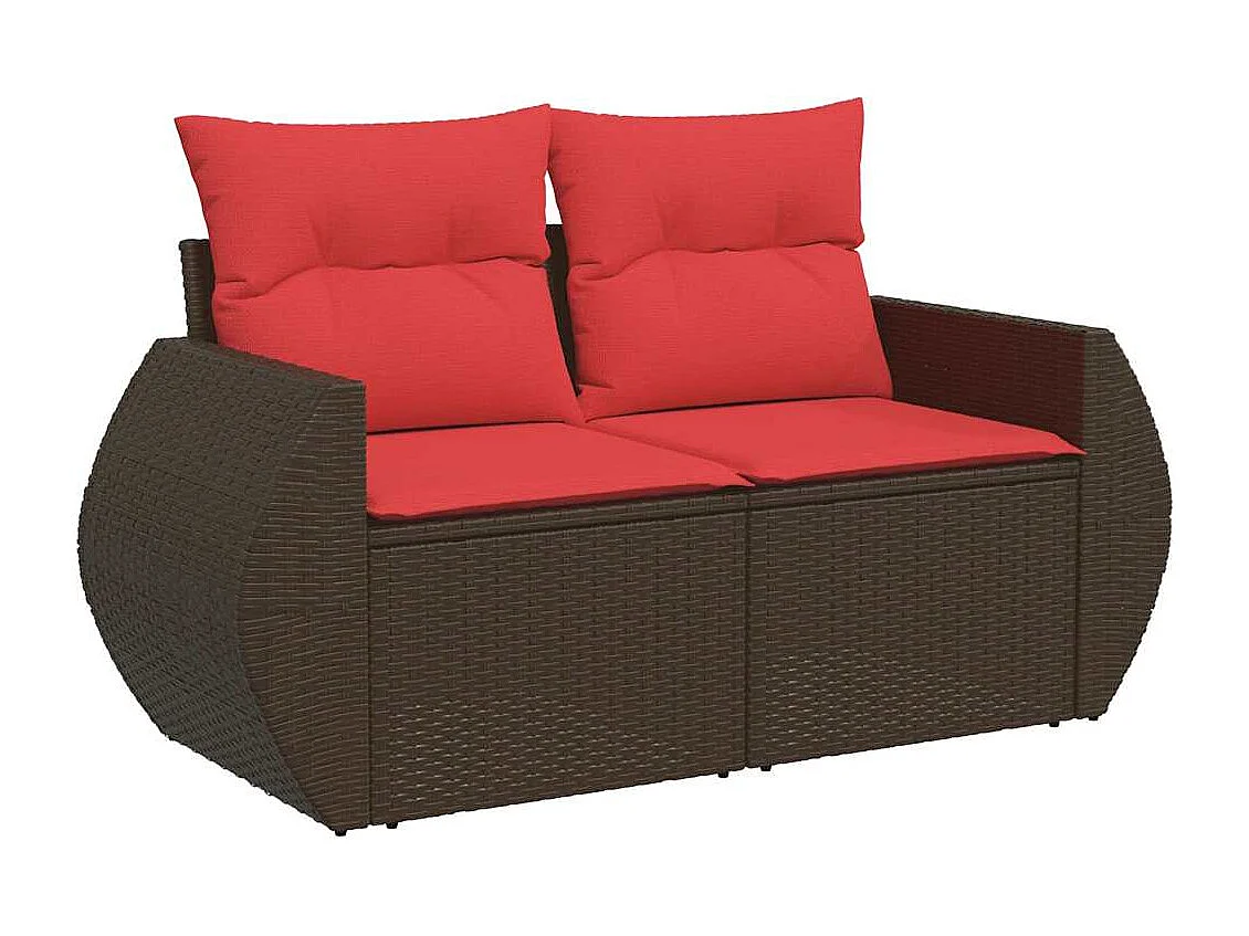 Salon de jardin avec coussins 6pièces marron résine tressée acacia