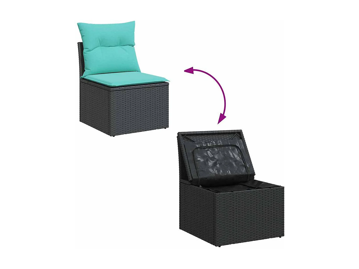 Set de sofás de jardín 6 piezas y cojines ratán sintético negro