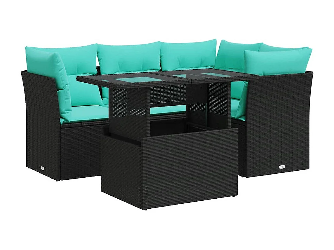 Set sofás jardín y cojines 5 piezas ratán sintético acacia negro