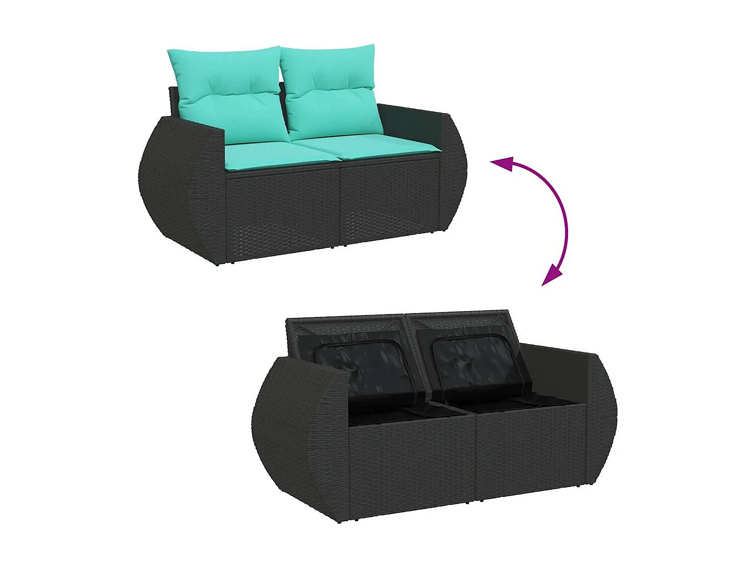 Set sofás jardín y cojines 5 piezas ratán sintético acacia negro