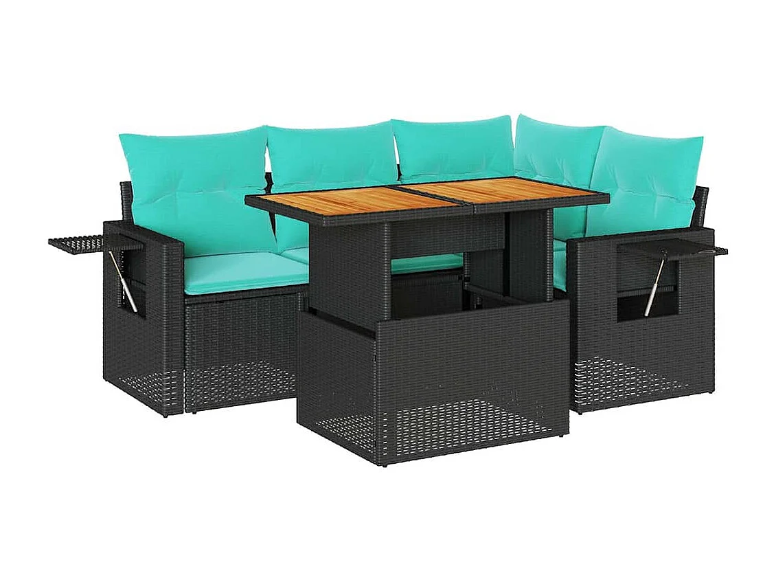 Set de muebles de jardín 5 piezas y cojines ratán sintético negro