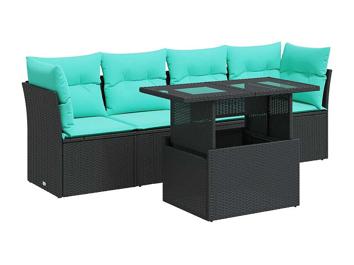 Set sofás jardín y cojines 5 piezas ratán sintético acacia negro