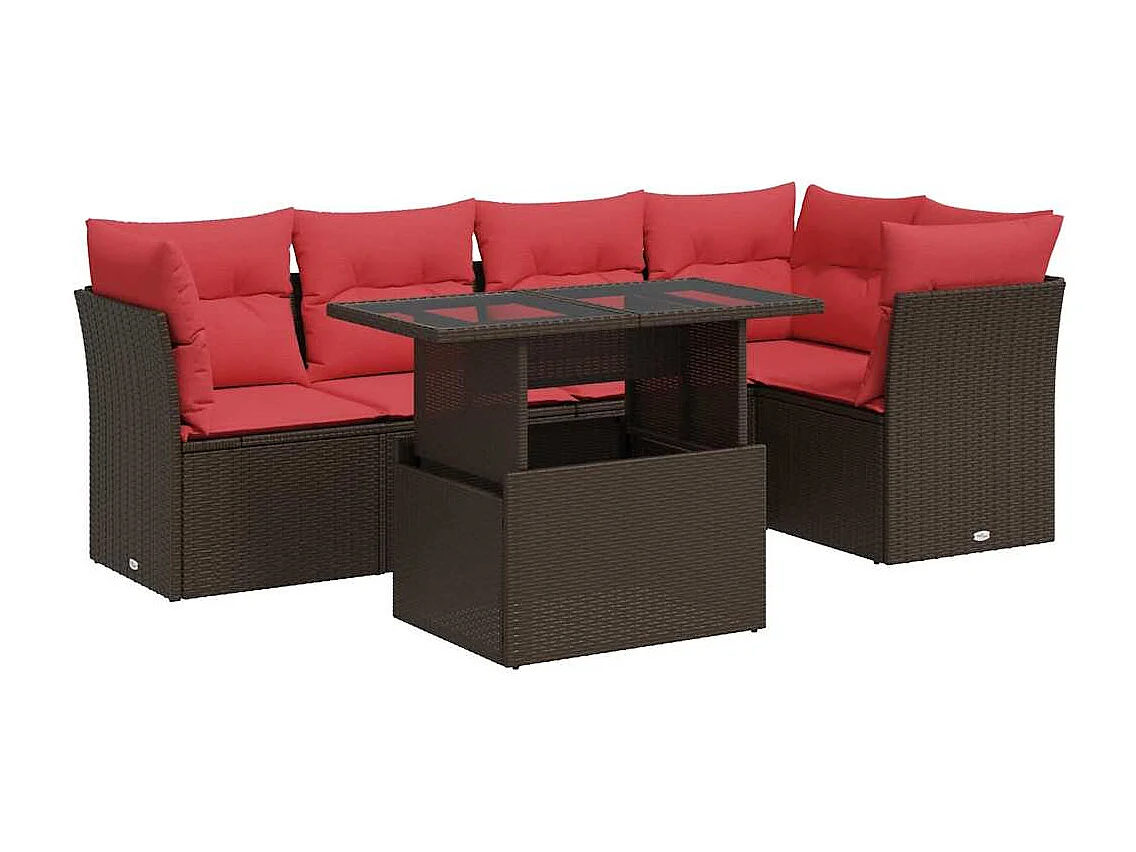 Salon de jardin avec coussins 6pièces marron résine tressée acacia