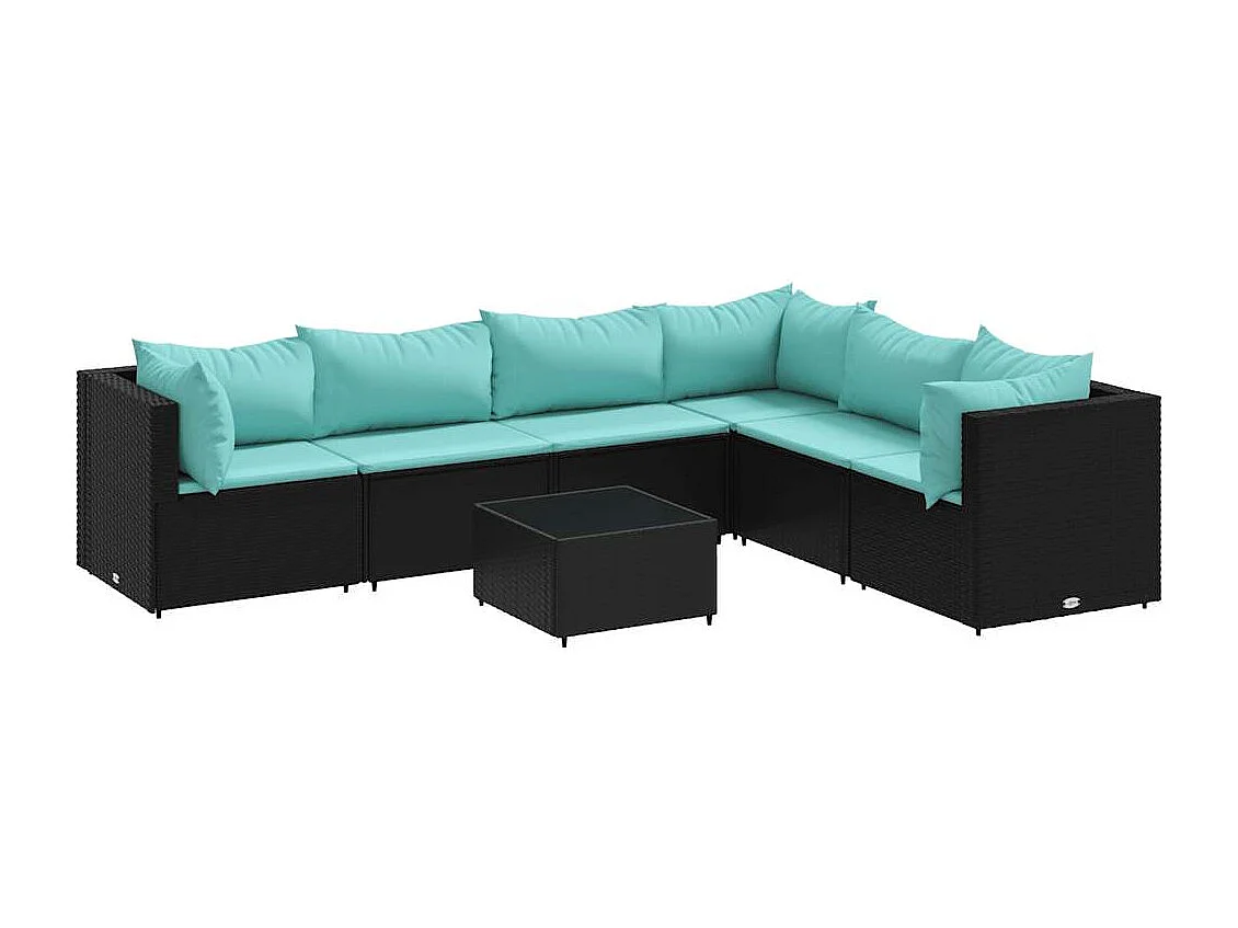 Set de muebles de jardín y cojines 7 piezas ratán sintético negro