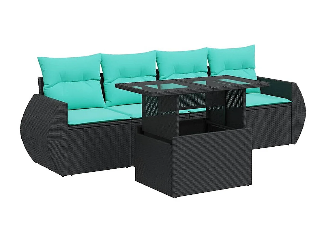 Set sofás jardín y cojines 5 piezas ratán sintético acacia negro