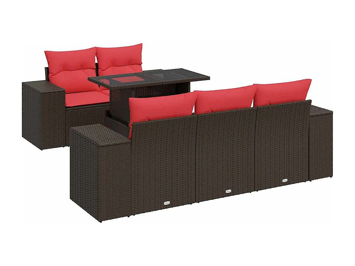 Salon de jardin avec coussins 6pièces marron résine tressée acacia