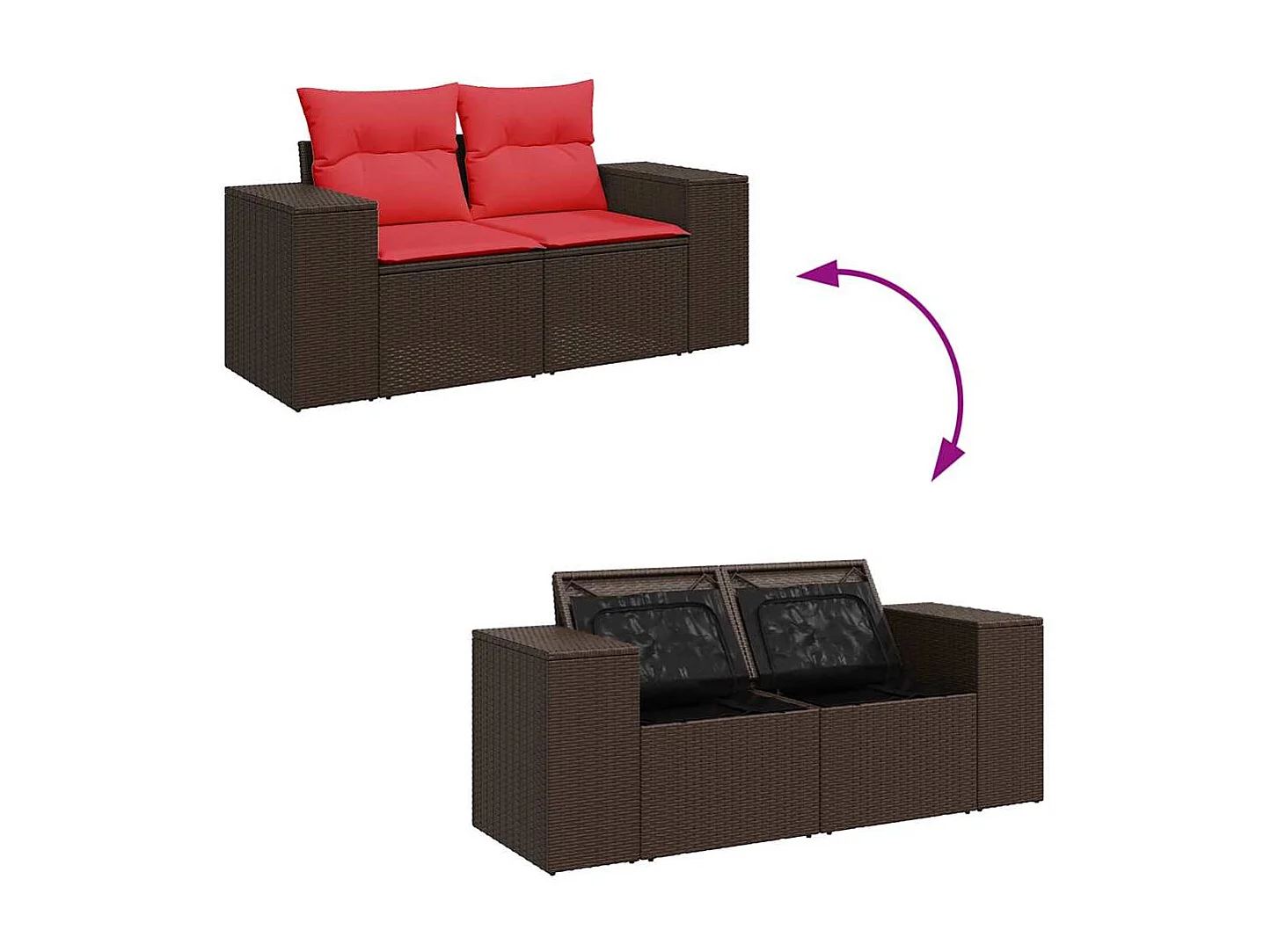 Salon de jardin avec coussins 6pièces marron résine tressée acacia