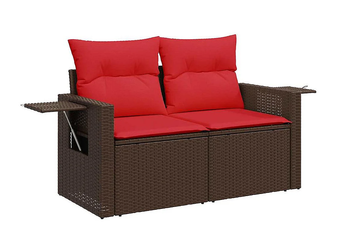 Salon de jardin avec coussins 6 pièces marron résine tressée acacia