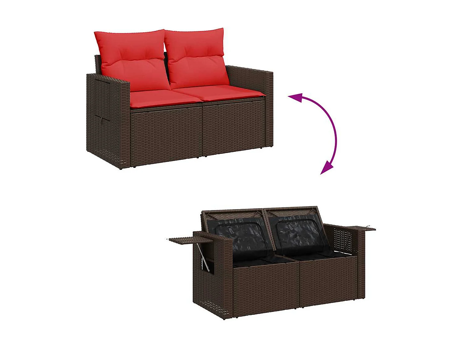 Salon de jardin avec coussins 6 pièces marron résine tressée acacia