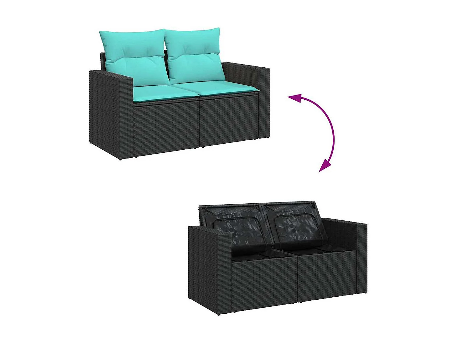 Set de muebles de jardín 5 piezas y cojines ratán sintético negro