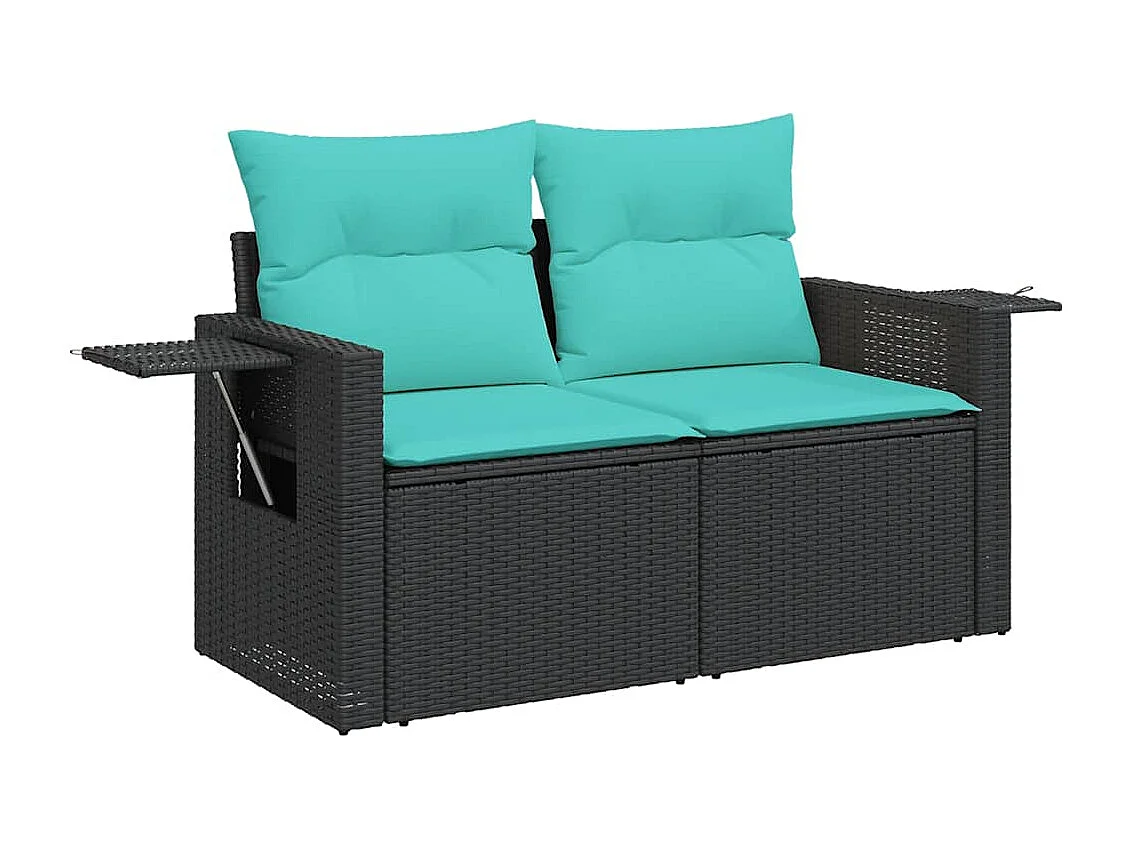 Salon de jardin avec coussins 5 pièces noir résine tressée acacia