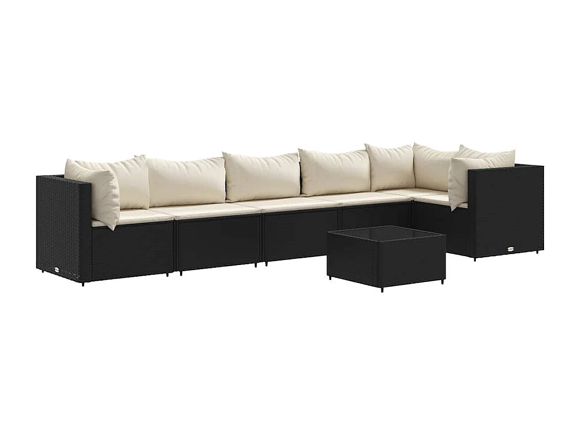 Set de muebles de jardín y cojines 7 piezas ratán sintético negro