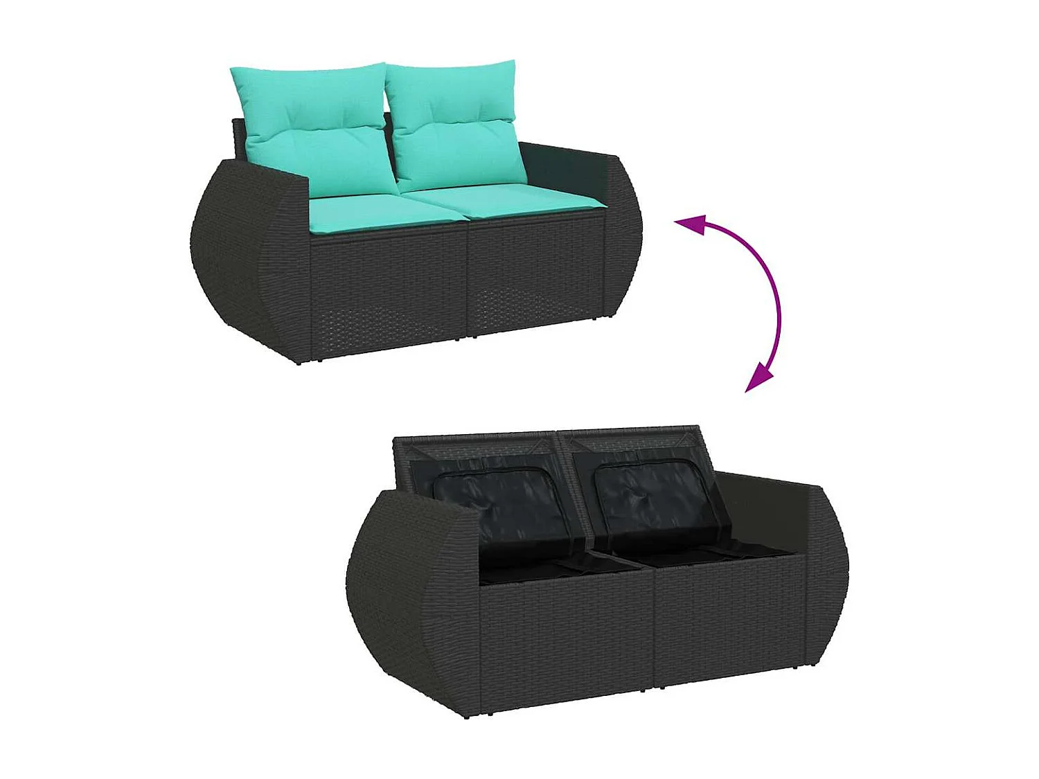 Set de sofás de jardín 7 piezas con cojines ratán sintético negro