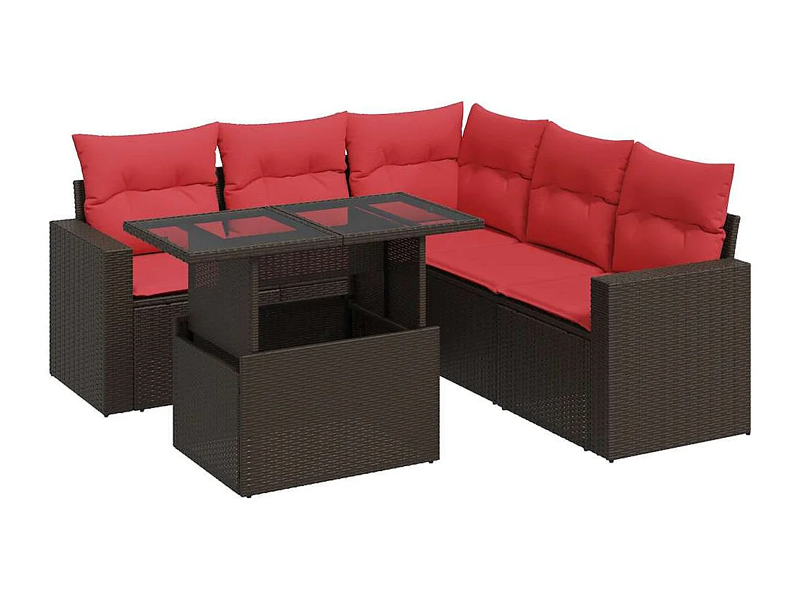Salon de jardin avec coussins 6pièces marron résine tressée acacia