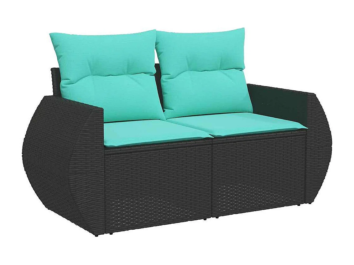 Set de sofás de jardín 6 piezas y cojines ratán sintético negro