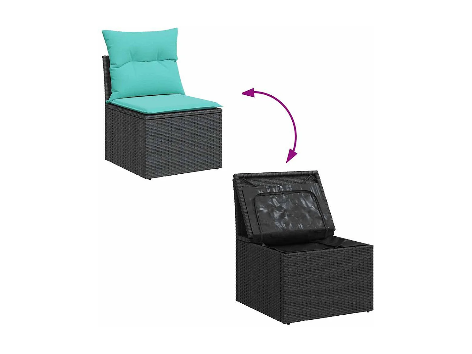 Set de sofás de jardín 6 piezas y cojines ratán sintético negro