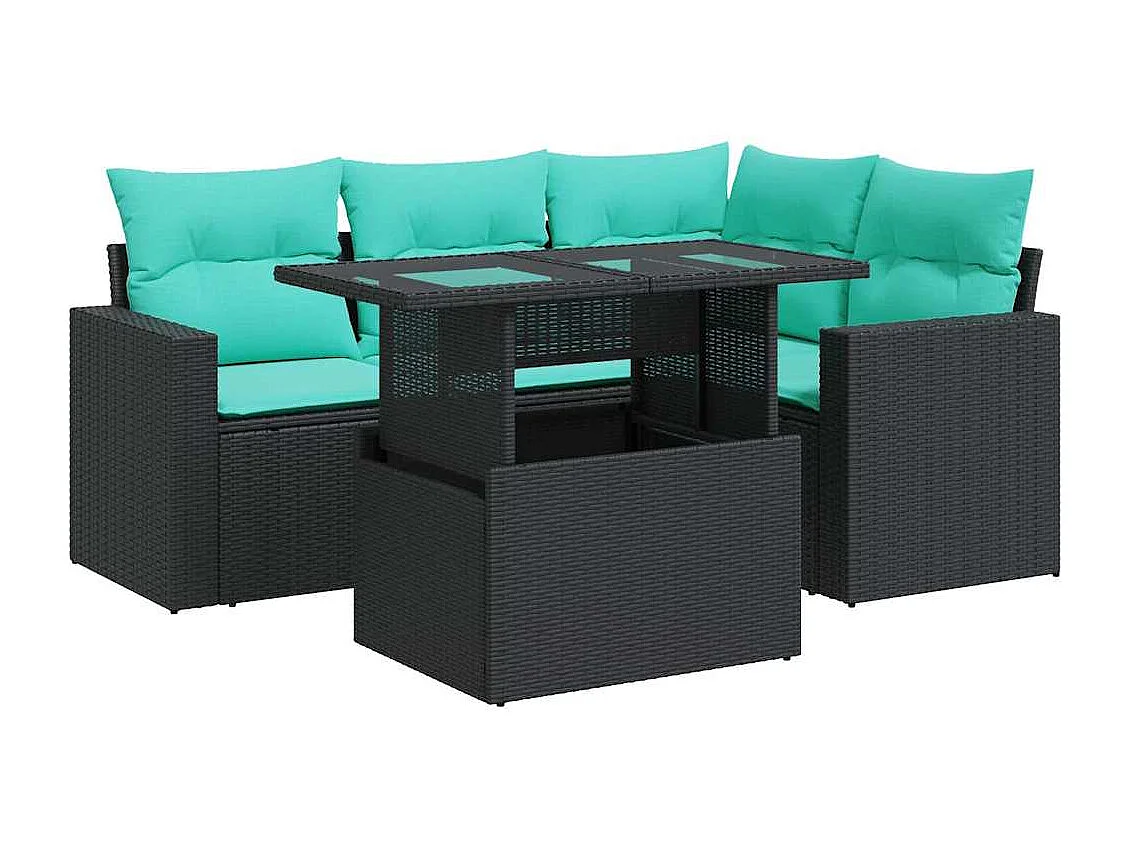 Set sofás jardín y cojines 5 piezas ratán sintético acacia negro