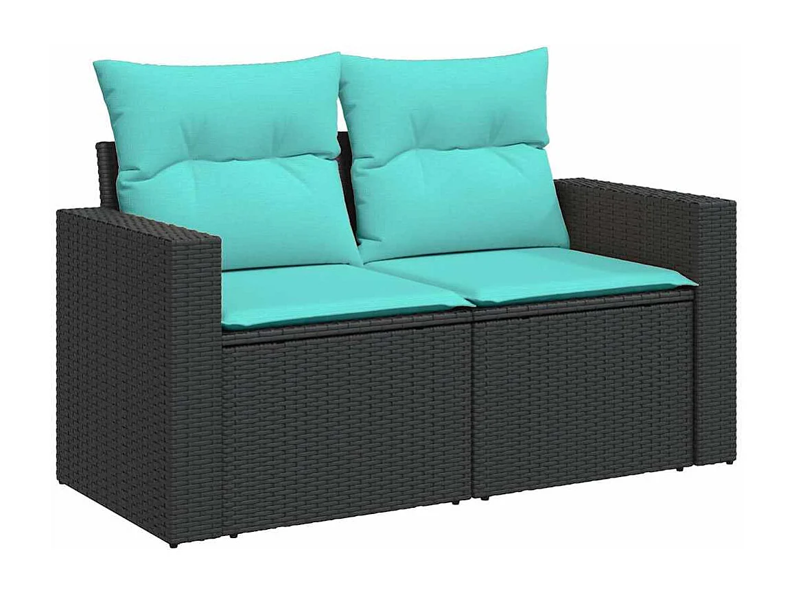 Set sofás jardín y cojines 5 piezas ratán sintético acacia negro