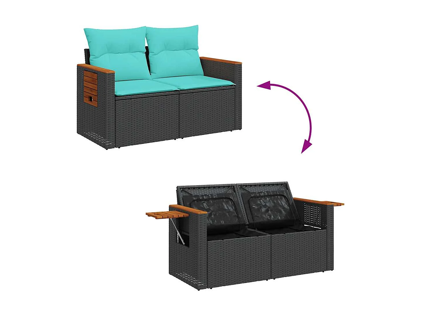 Set sofás jardín y cojines 5 piezas ratán sintético acacia negro