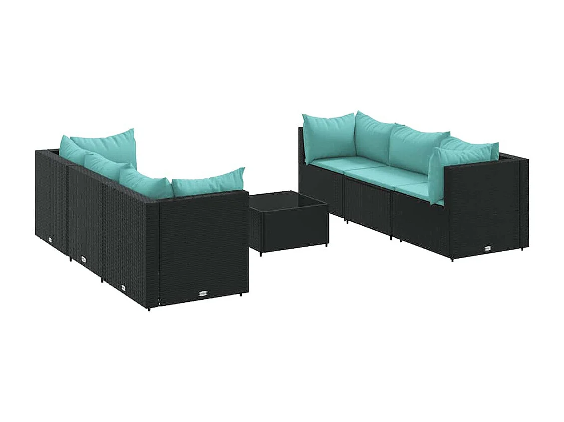 Set de muebles de jardín y cojines 7 piezas ratán sintético negro