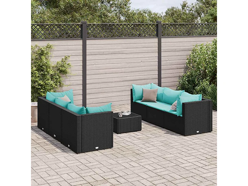 Set de muebles de jardín y cojines 7 piezas ratán sintético negro
