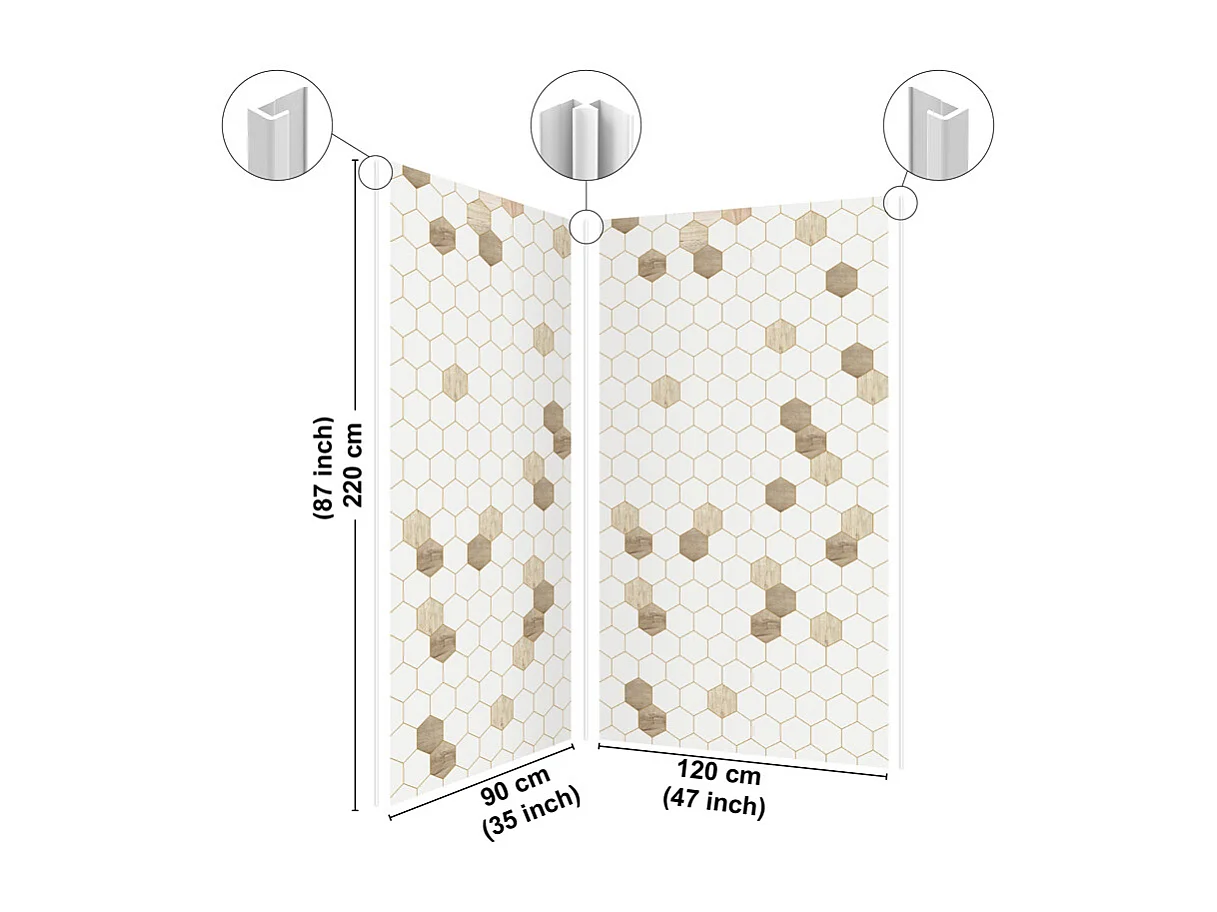 Lot de 2 panneaux de douche en PVC (90x220 & 120x220 cm) + profilés blanc - Mix Hexa Bois - Effet bois et pierre