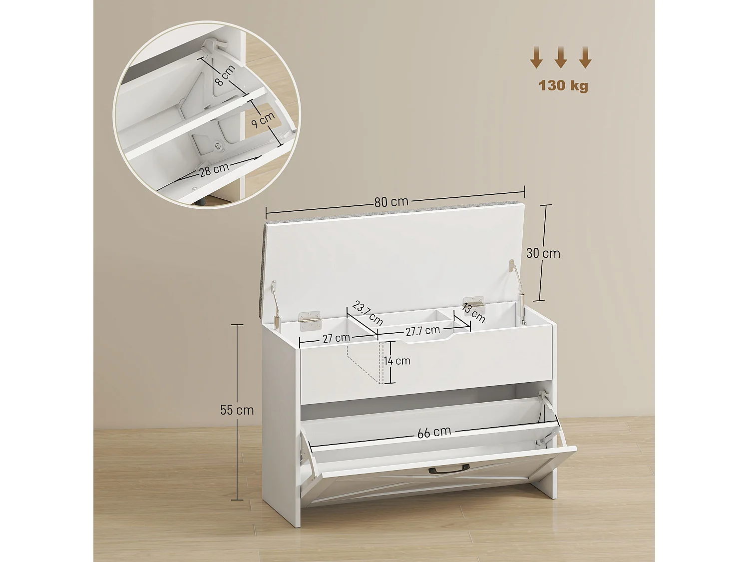 Panca scarpiera cassetto a ribalta e contenitore per 8 paia di scarpe