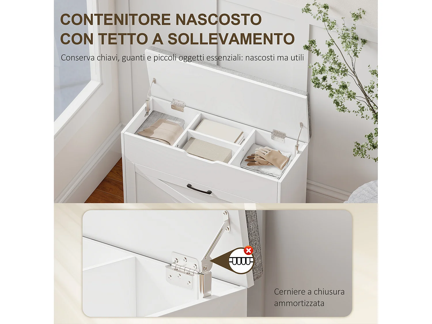 Panca scarpiera cassetto a ribalta e contenitore per 8 paia di scarpe