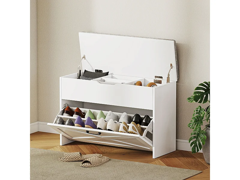 Panca scarpiera cassetto a ribalta e contenitore per 8 paia di scarpe