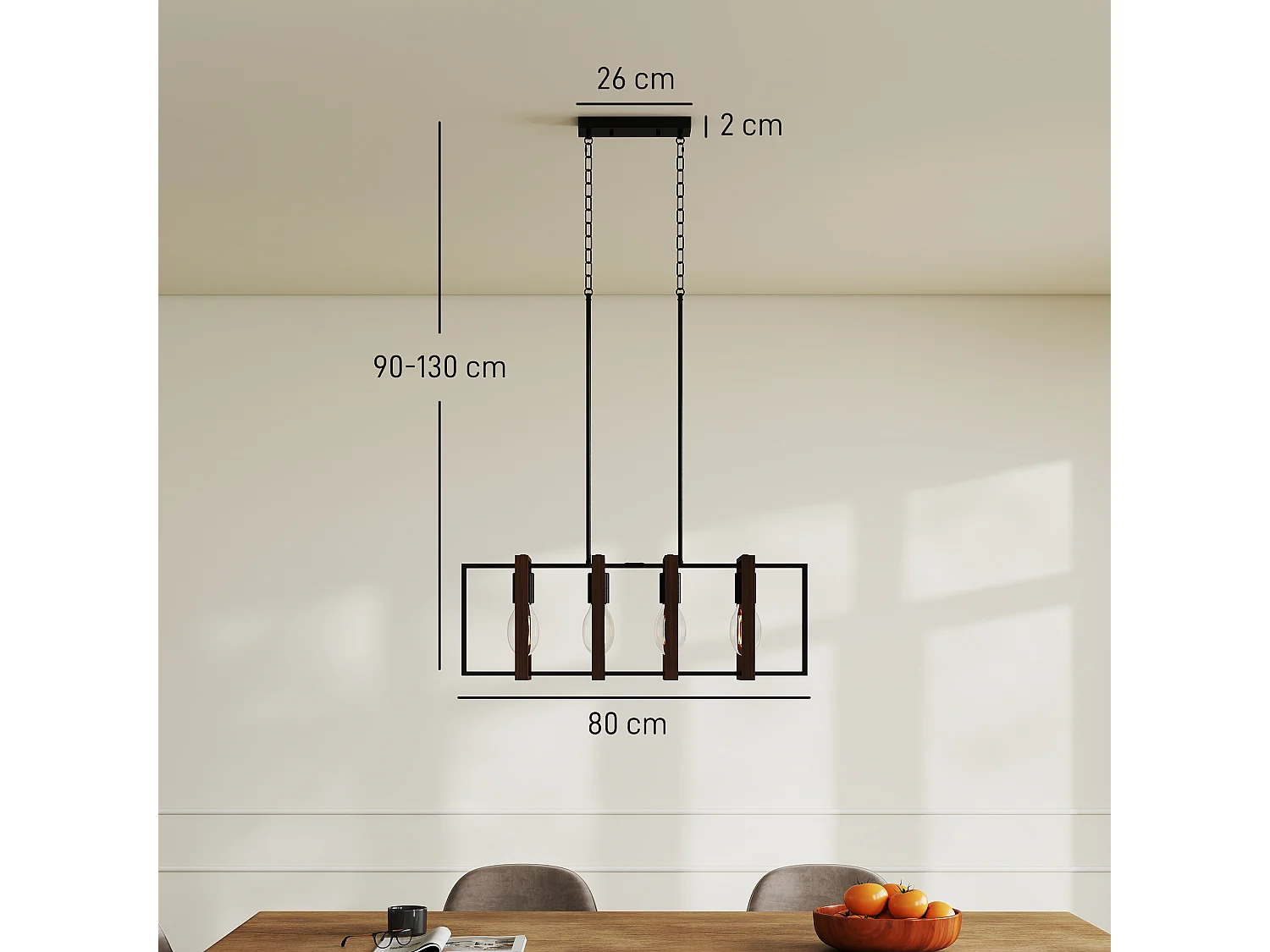 Lampadario a sospensione rustico con 4 cornici girevoli nero marrone