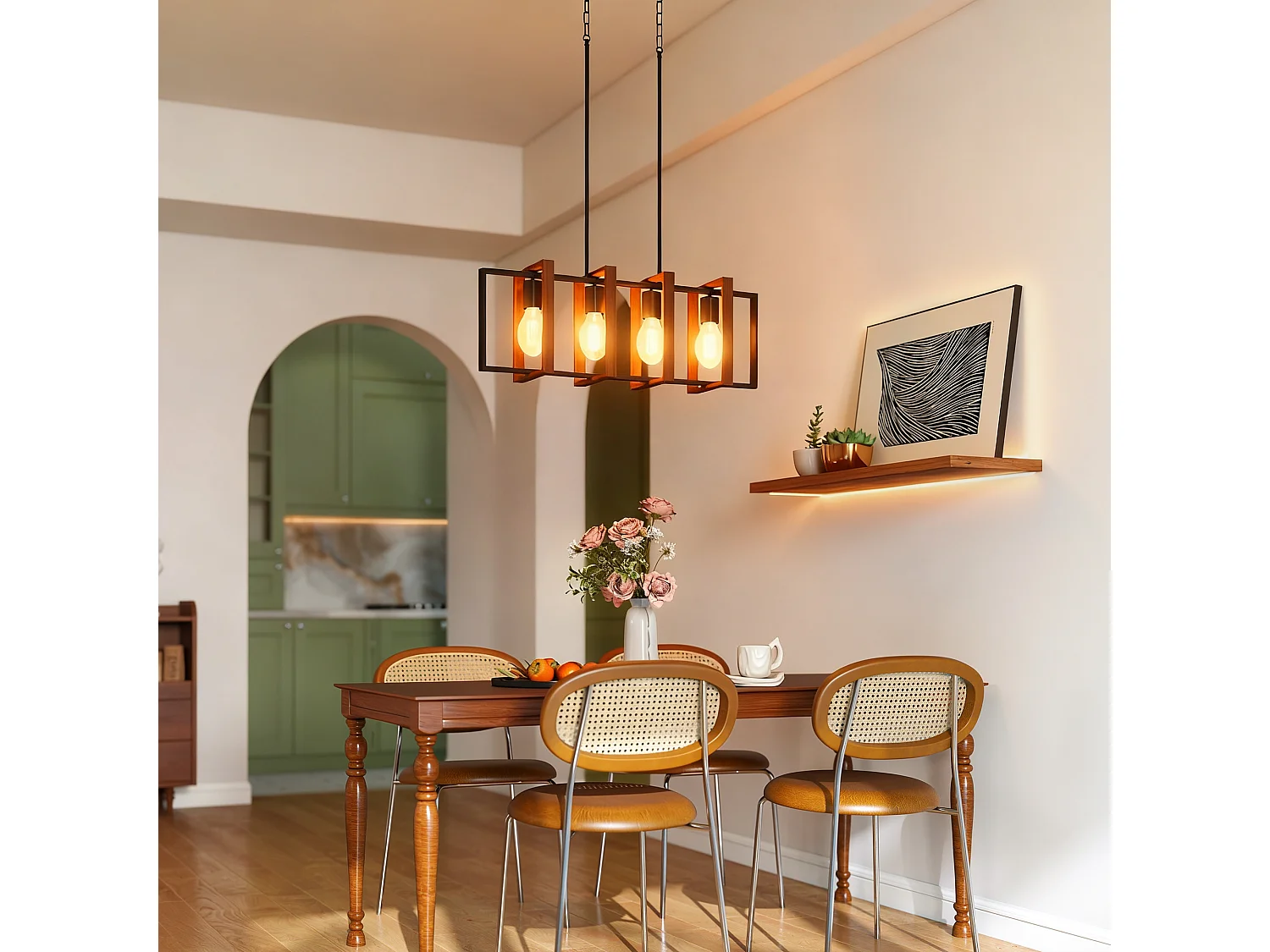 Lampadario a sospensione rustico con 4 cornici girevoli nero marrone