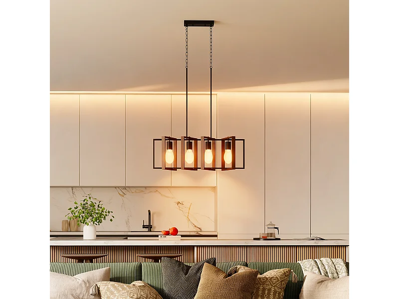 Lampadario a sospensione rustico con 4 cornici girevoli nero marrone