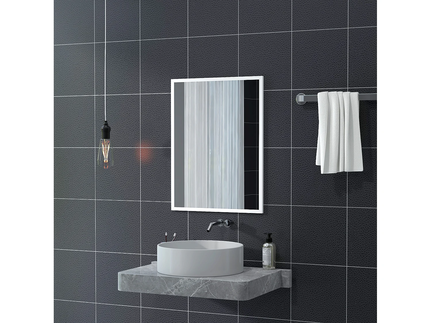 Specchio da parete rettangolare in vetro mdf con ganci 60x80cm bianco