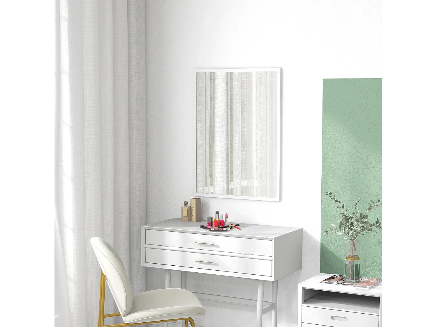 Specchio da parete rettangolare in vetro mdf con ganci 60x80cm bianco