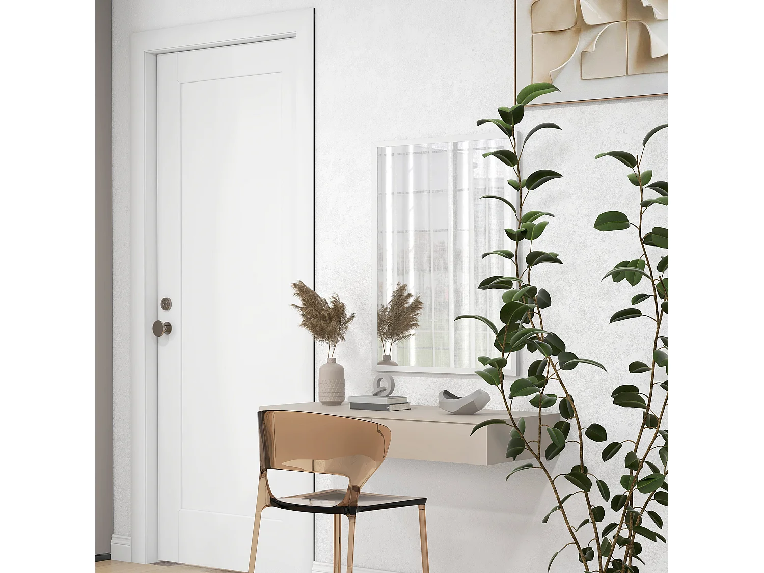 Specchio da parete rettangolare in vetro mdf con ganci 60x80cm bianco