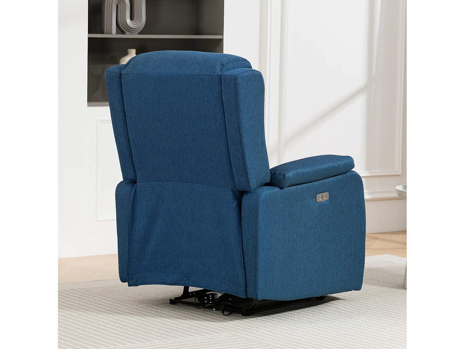 Poltrona reclinabile elettrica con poggiapiedi tessuto blu