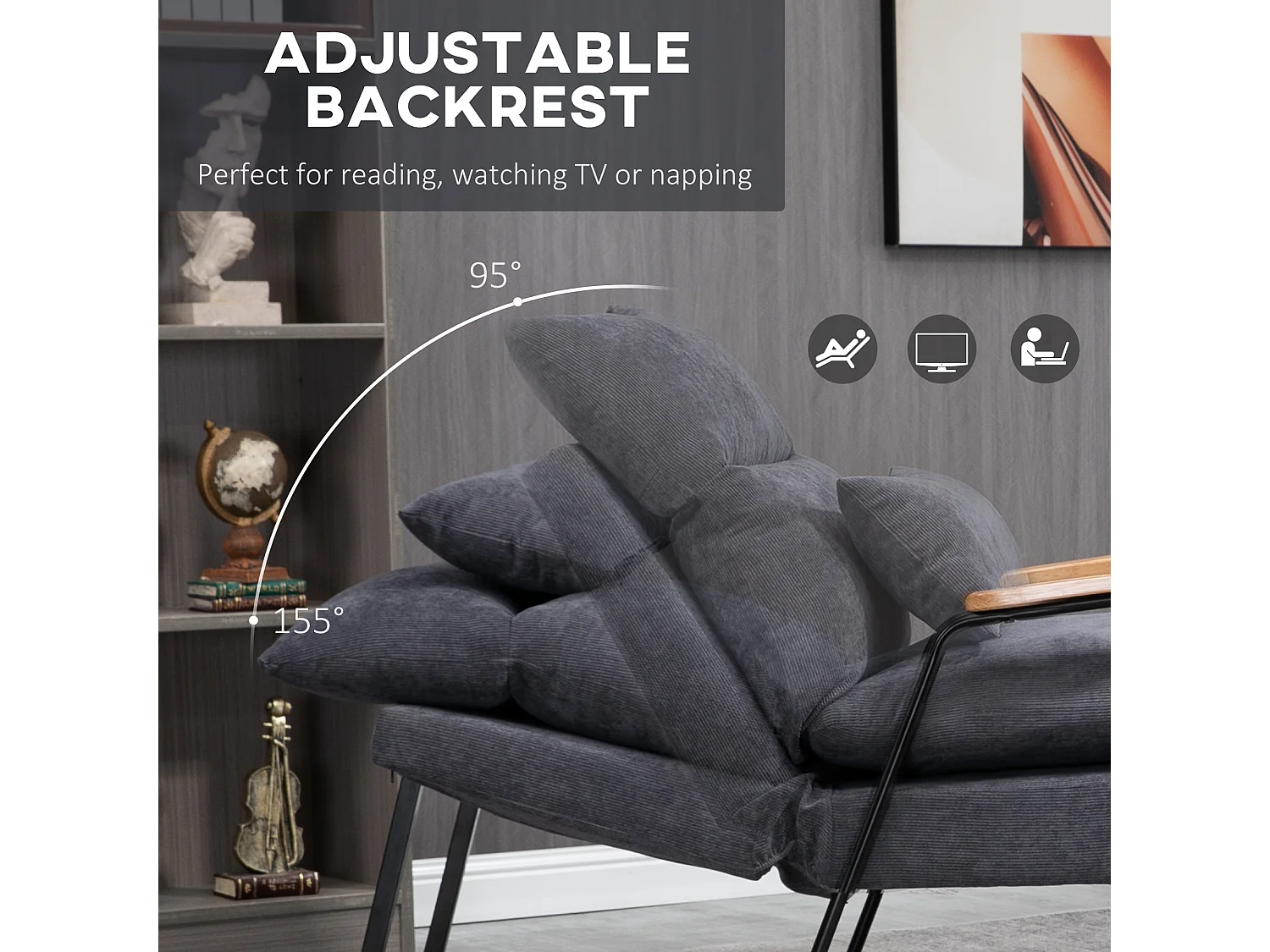 Poltrona relax reclinabile con pouf poggiapiedi in velluto