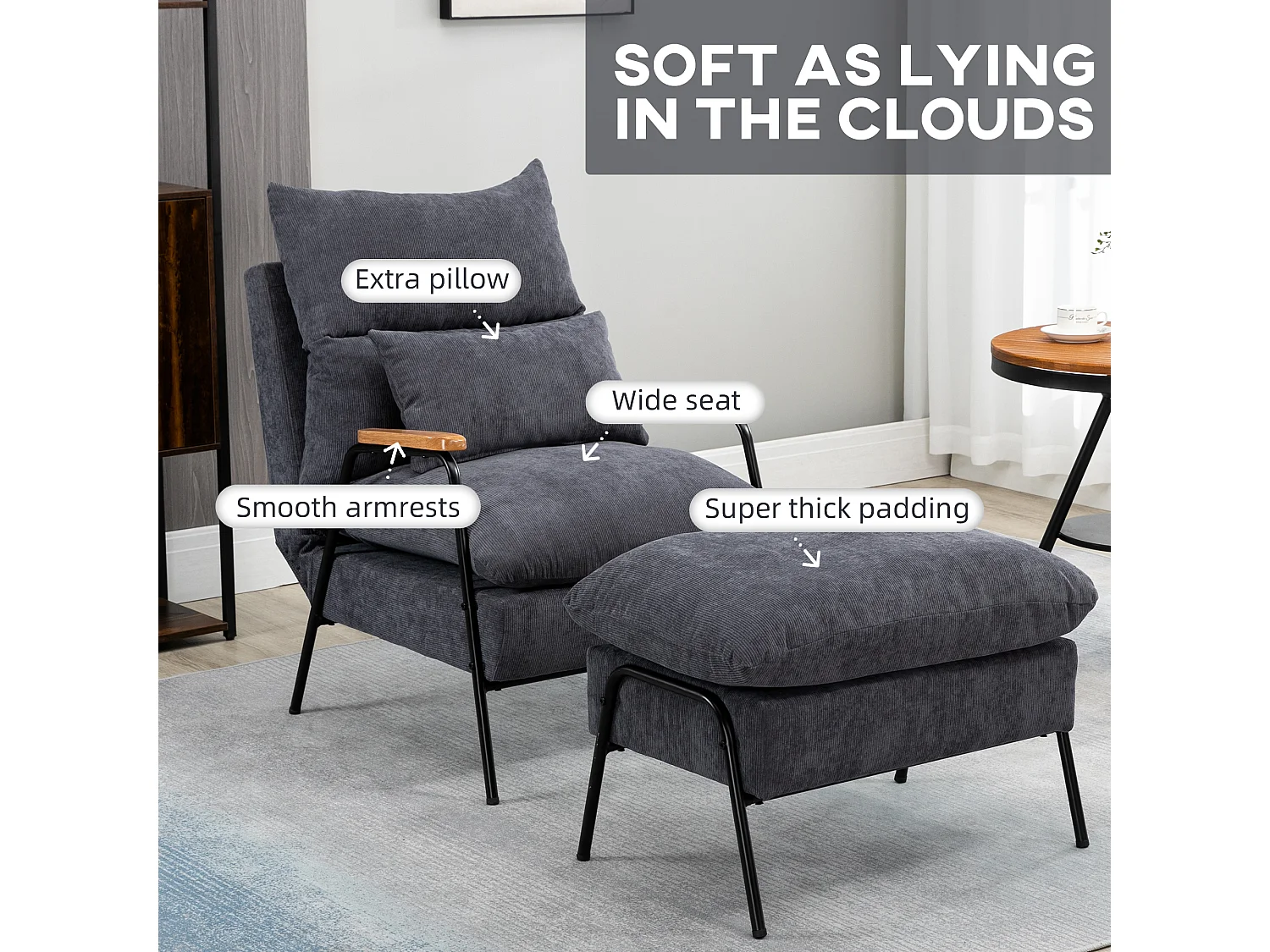 Poltrona relax reclinabile con pouf poggiapiedi in velluto