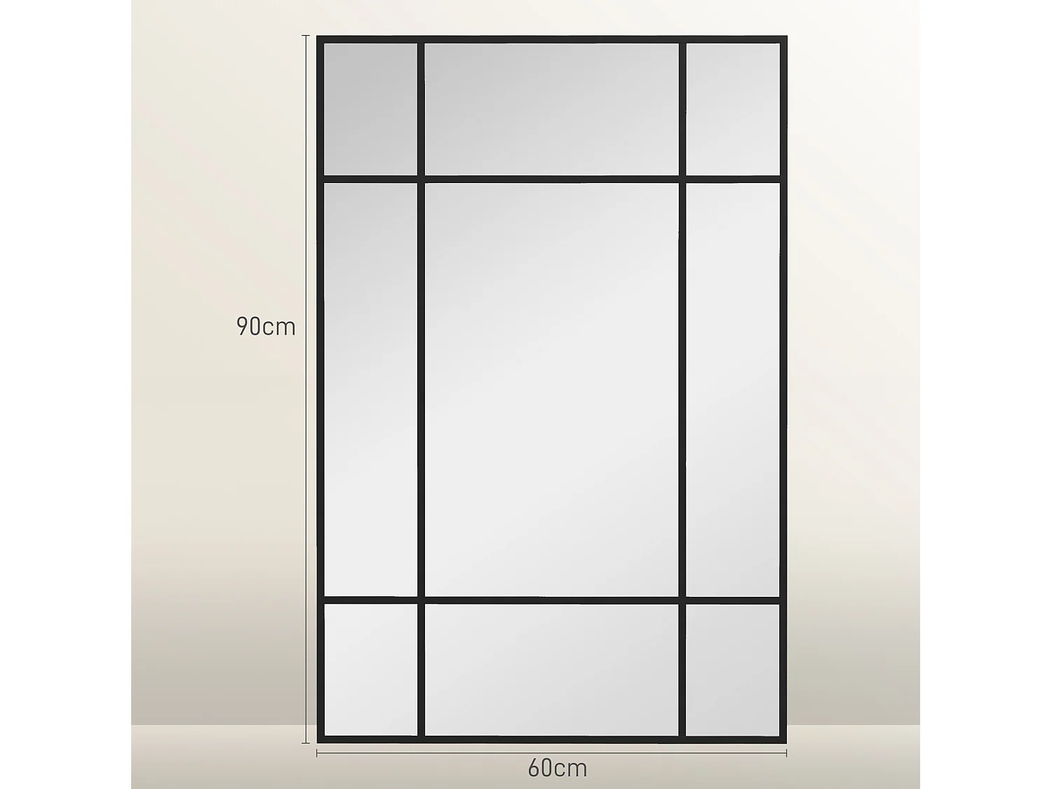 Specchio da parete stile finestra verticale orizzontale 90x60 cm nero