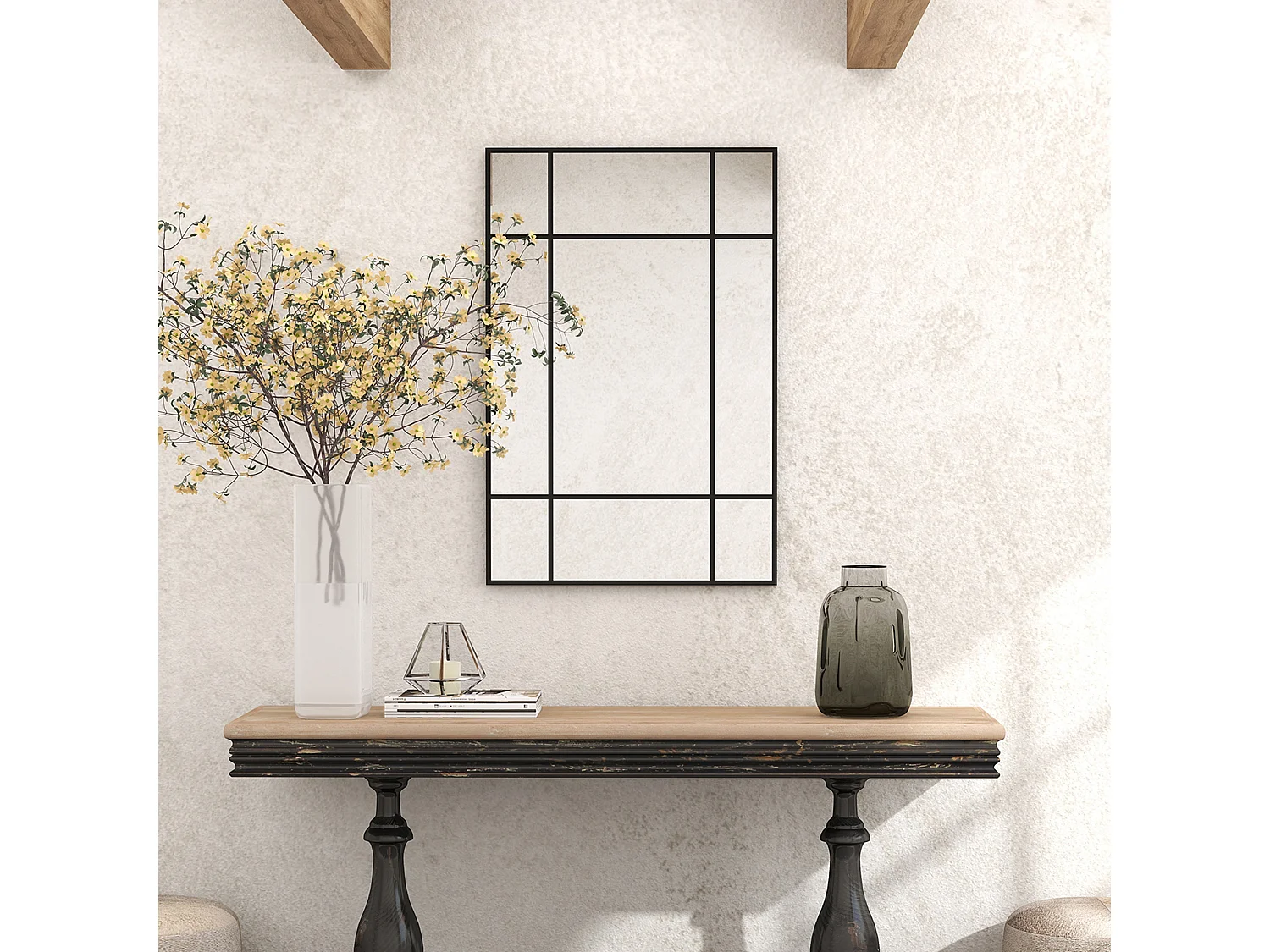 Specchio da parete stile finestra verticale orizzontale 90x60 cm nero