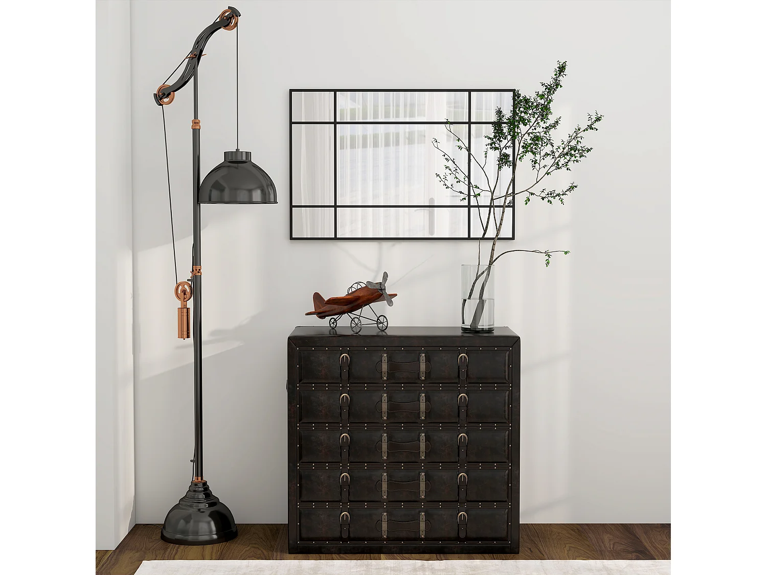 Specchio da parete stile finestra verticale orizzontale 90x60 cm nero